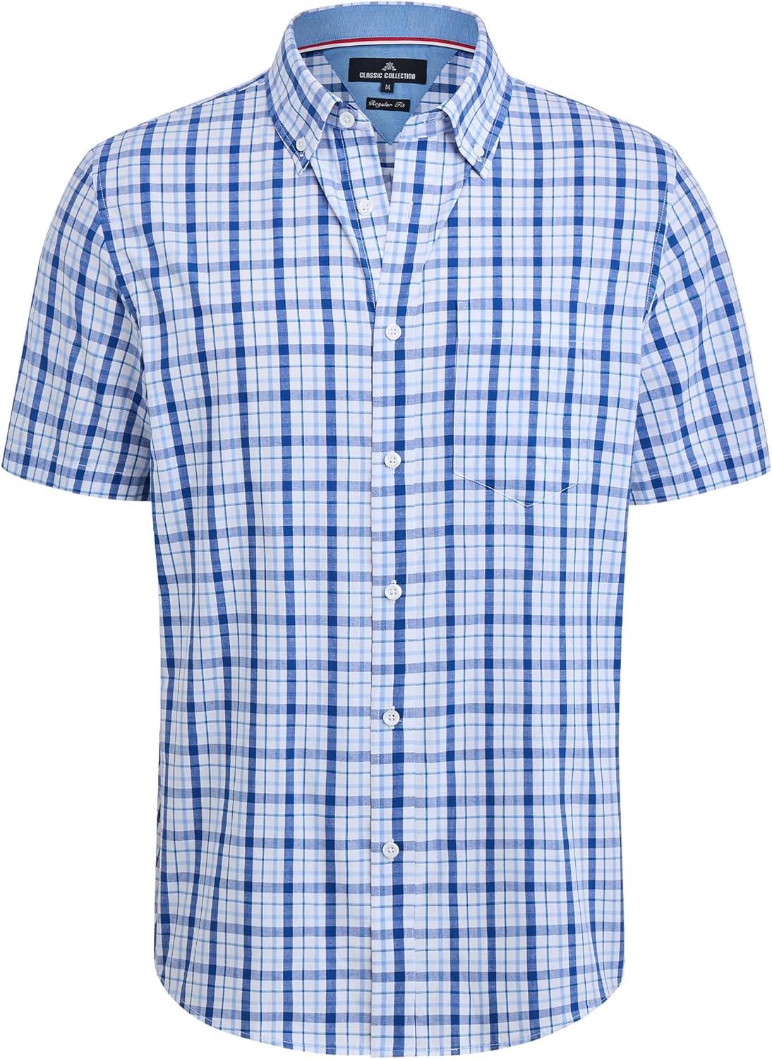 imageAlimens amp Gentle Mens Plaid Short Sleeve Button Down Shirts Cotton Regular Fit Casual Gingham ShirtsBlue Navy Plaid