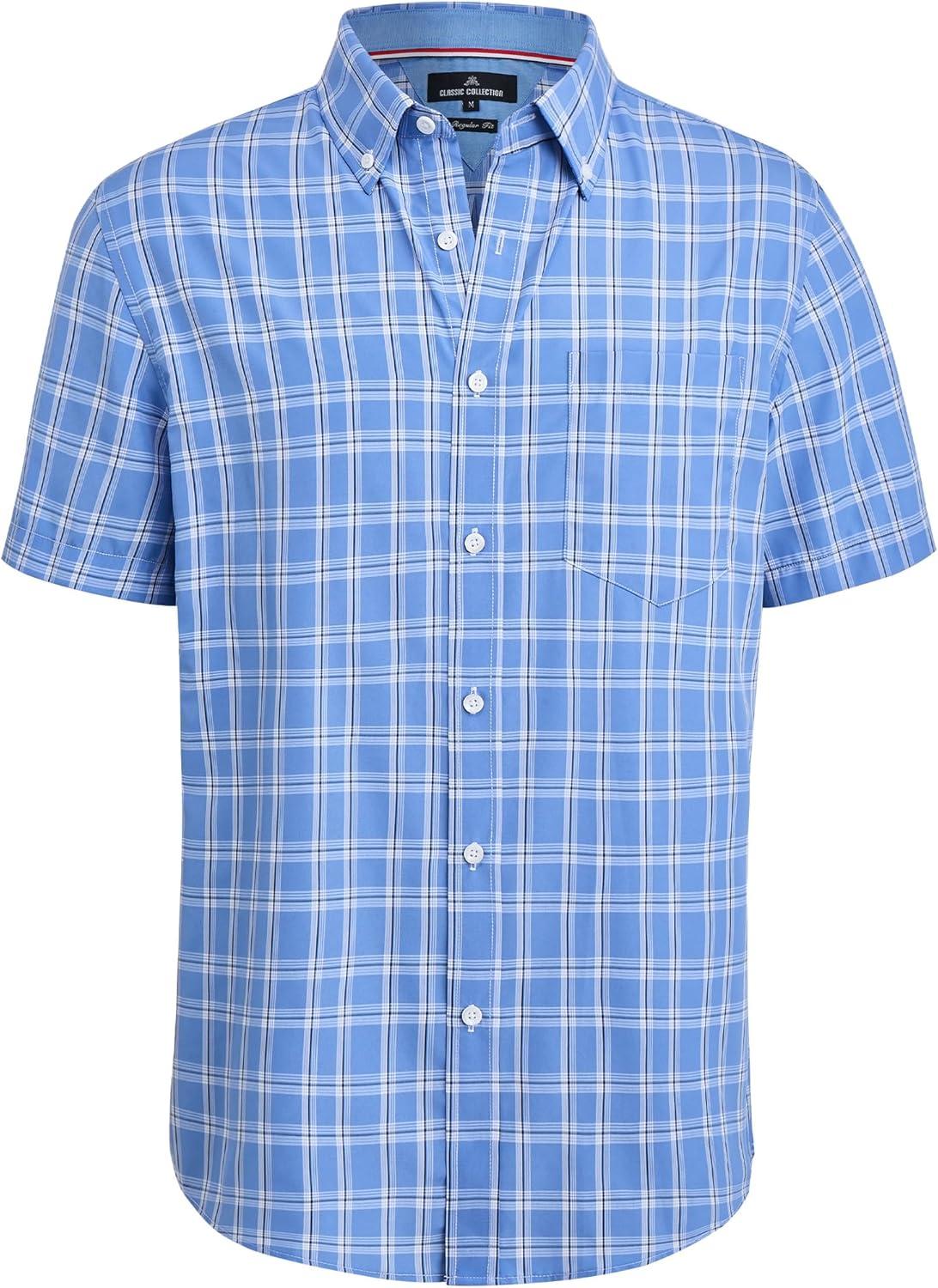 imageAlimens amp Gentle Mens Plaid Short Sleeve Button Down Shirts Cotton Regular Fit Casual Gingham ShirtsBlue Plaid