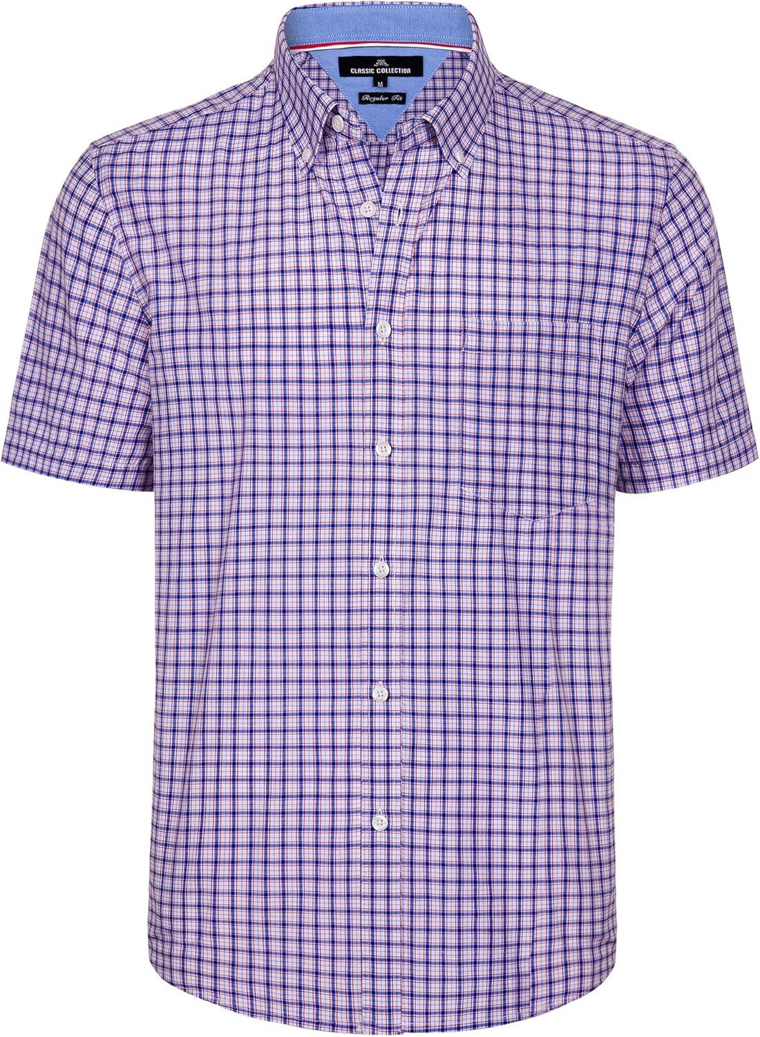 imageAlimens amp Gentle Mens Plaid Short Sleeve Button Down Shirts Cotton Regular Fit Casual Gingham ShirtsBlue Red Gingham