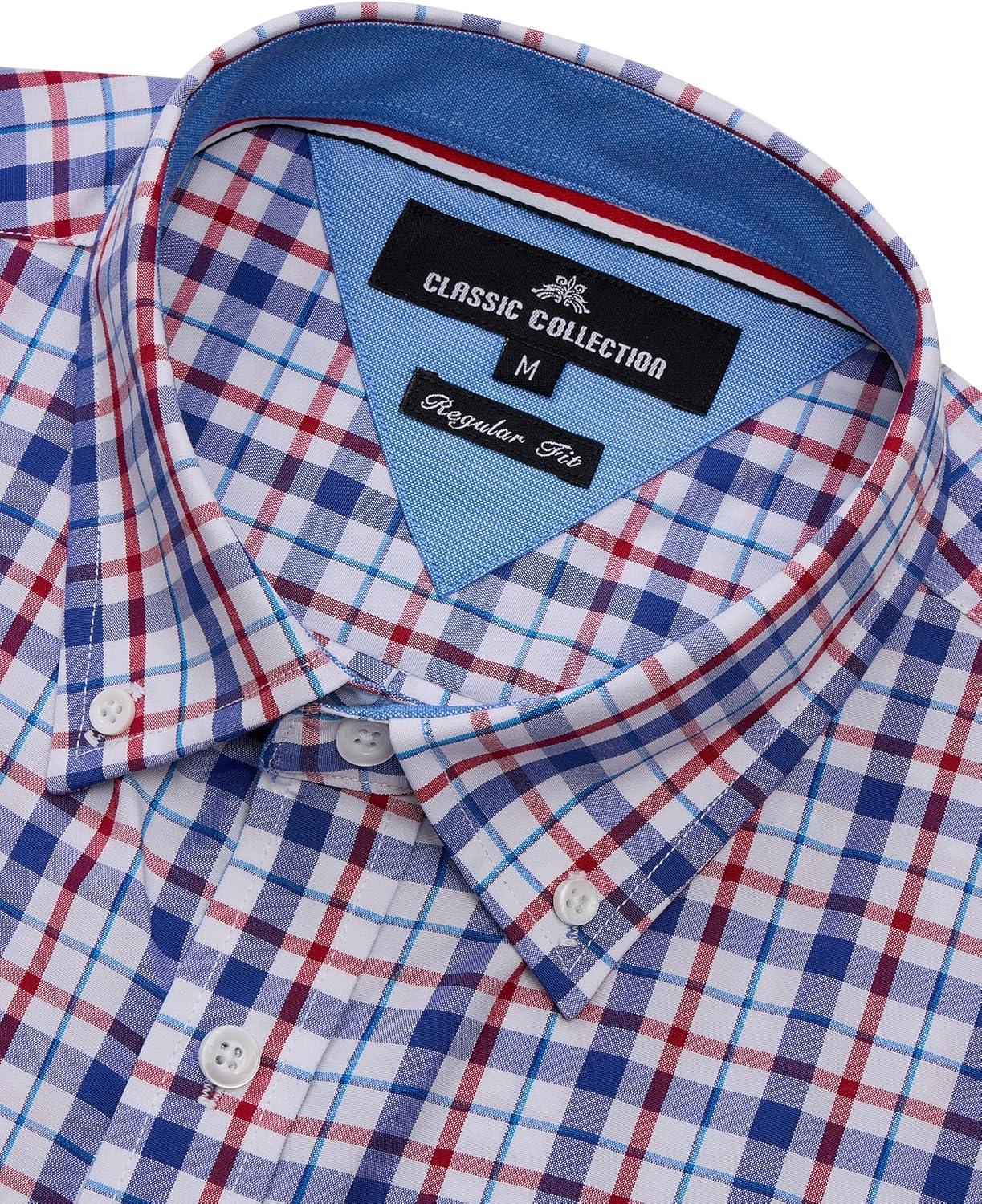 imageAlimens amp Gentle Mens Plaid Short Sleeve Button Down Shirts Cotton Regular Fit Casual Gingham ShirtsBlue Red Plaid