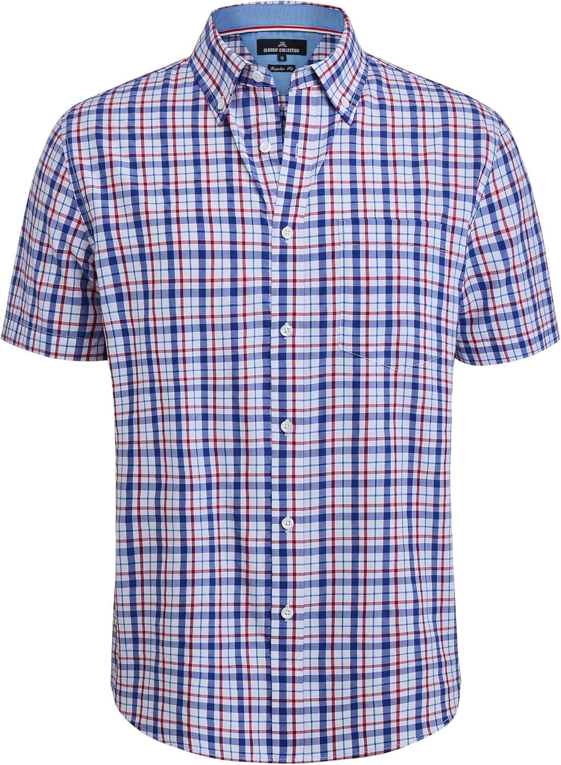 imageAlimens amp Gentle Mens Plaid Short Sleeve Button Down Shirts Cotton Regular Fit Casual Gingham ShirtsBlue Red Plaid