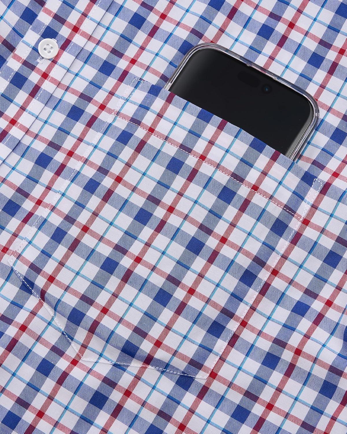 imageAlimens amp Gentle Mens Plaid Short Sleeve Button Down Shirts Cotton Regular Fit Casual Gingham ShirtsBlue Red Plaid