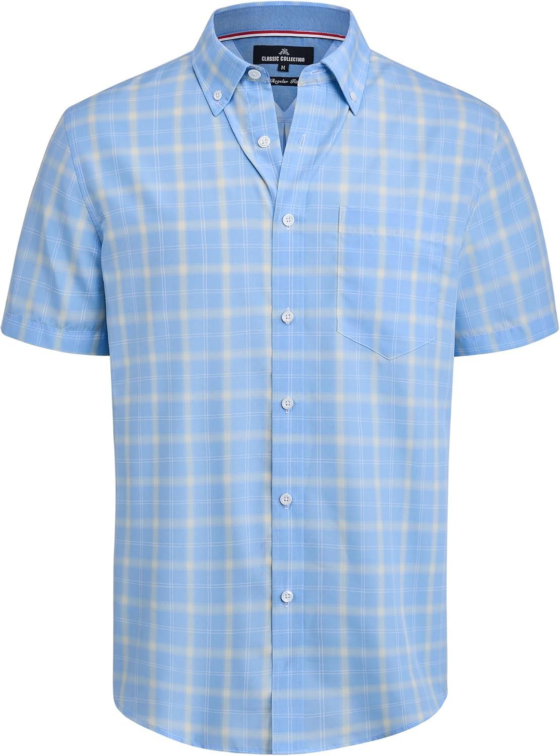 imageAlimens amp Gentle Mens Plaid Short Sleeve Button Down Shirts Cotton Regular Fit Casual Gingham ShirtsBlue Yellow Plaid