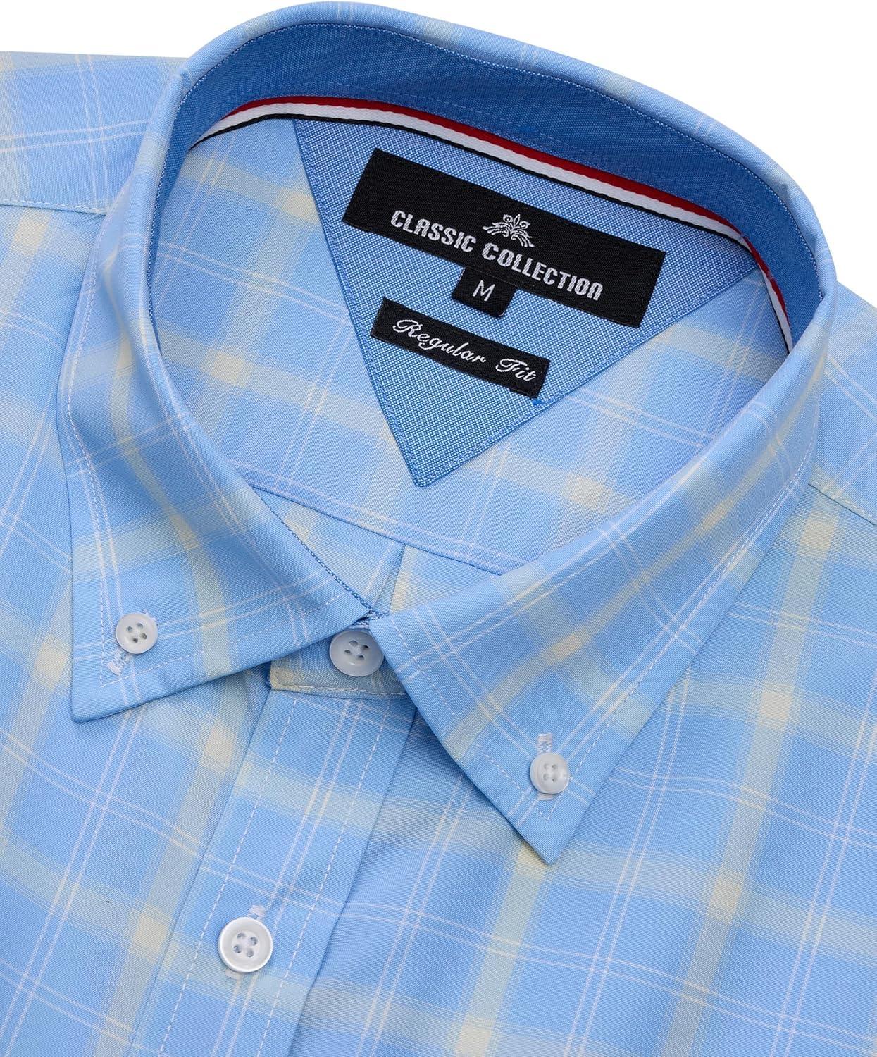 imageAlimens amp Gentle Mens Plaid Short Sleeve Button Down Shirts Cotton Regular Fit Casual Gingham ShirtsBlue Yellow Plaid