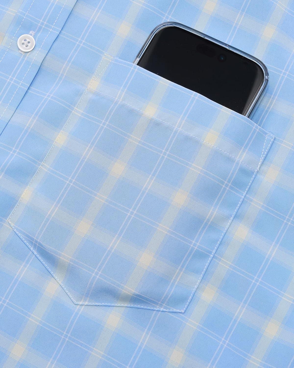 imageAlimens amp Gentle Mens Plaid Short Sleeve Button Down Shirts Cotton Regular Fit Casual Gingham ShirtsBlue Yellow Plaid