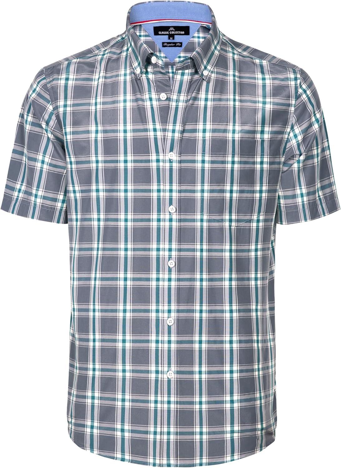imageAlimens amp Gentle Mens Plaid Short Sleeve Button Down Shirts Cotton Regular Fit Casual Gingham ShirtsGrey Green Plaid