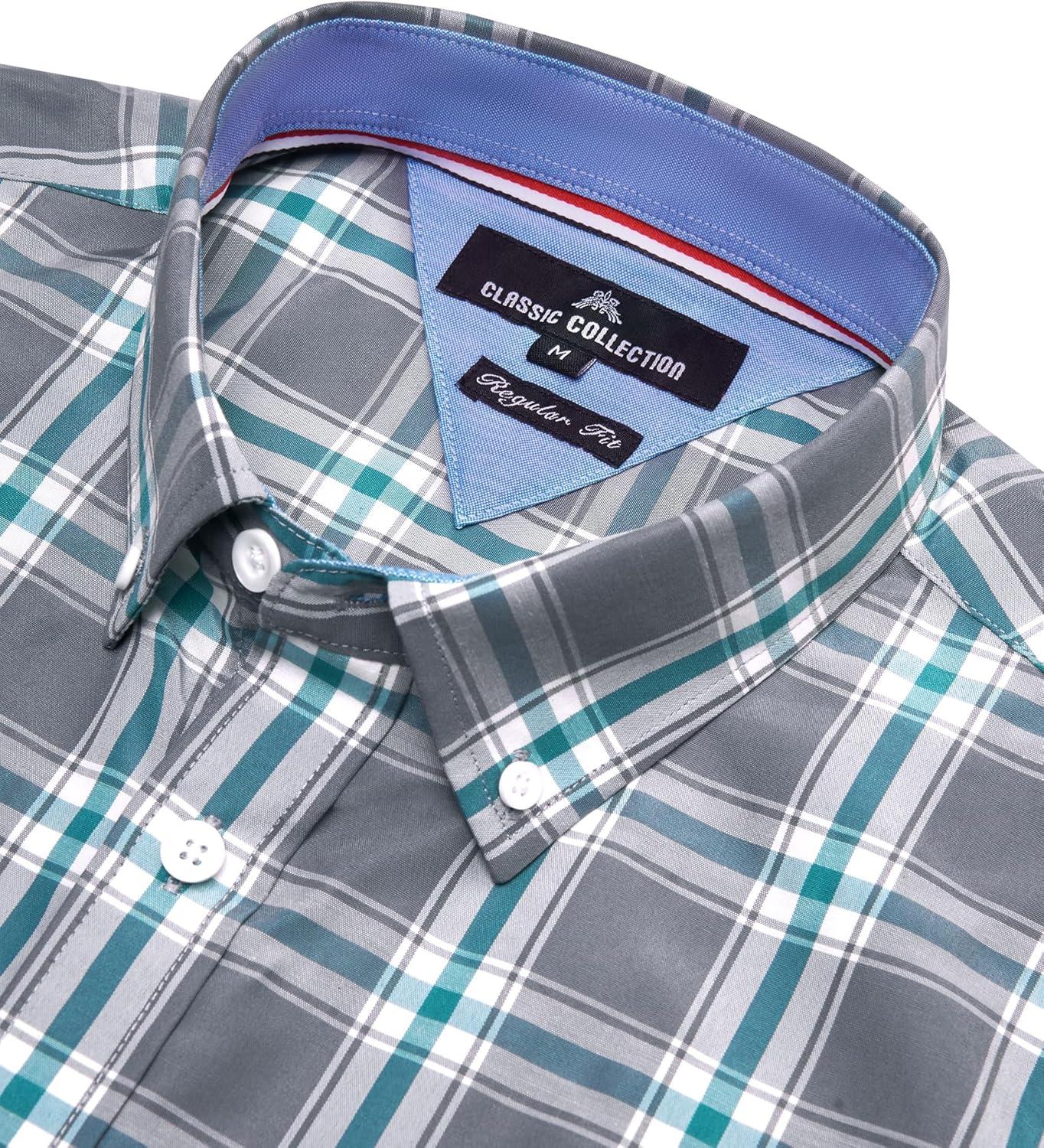 imageAlimens amp Gentle Mens Plaid Short Sleeve Button Down Shirts Cotton Regular Fit Casual Gingham ShirtsGrey Green Plaid