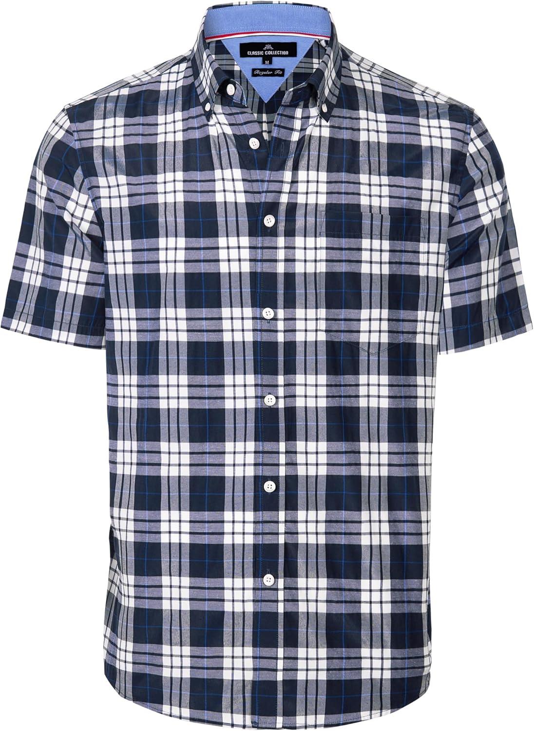 imageAlimens amp Gentle Mens Plaid Short Sleeve Button Down Shirts Cotton Regular Fit Casual Gingham ShirtsNavy Blue Plaid