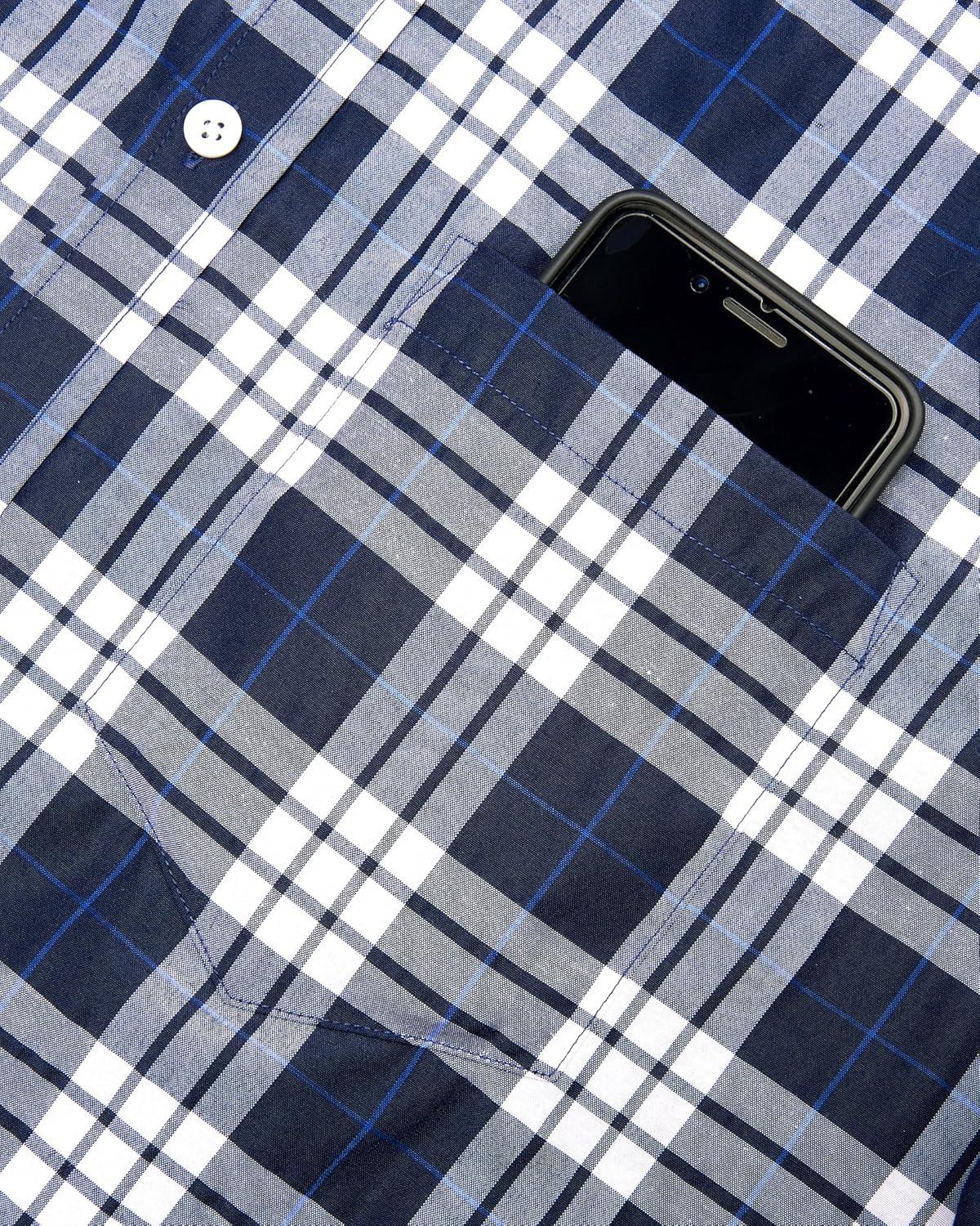 imageAlimens amp Gentle Mens Plaid Short Sleeve Button Down Shirts Cotton Regular Fit Casual Gingham ShirtsNavy Blue Plaid