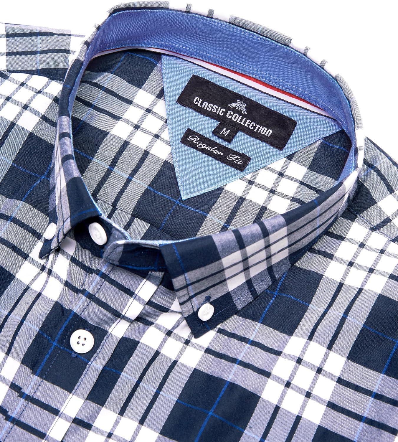 imageAlimens amp Gentle Mens Plaid Short Sleeve Button Down Shirts Cotton Regular Fit Casual Gingham ShirtsNavy Blue Plaid
