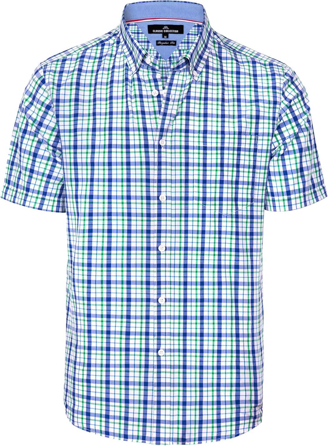 imageAlimens amp Gentle Mens Plaid Short Sleeve Button Down Shirts Cotton Regular Fit Casual Gingham ShirtsNavy Green Check