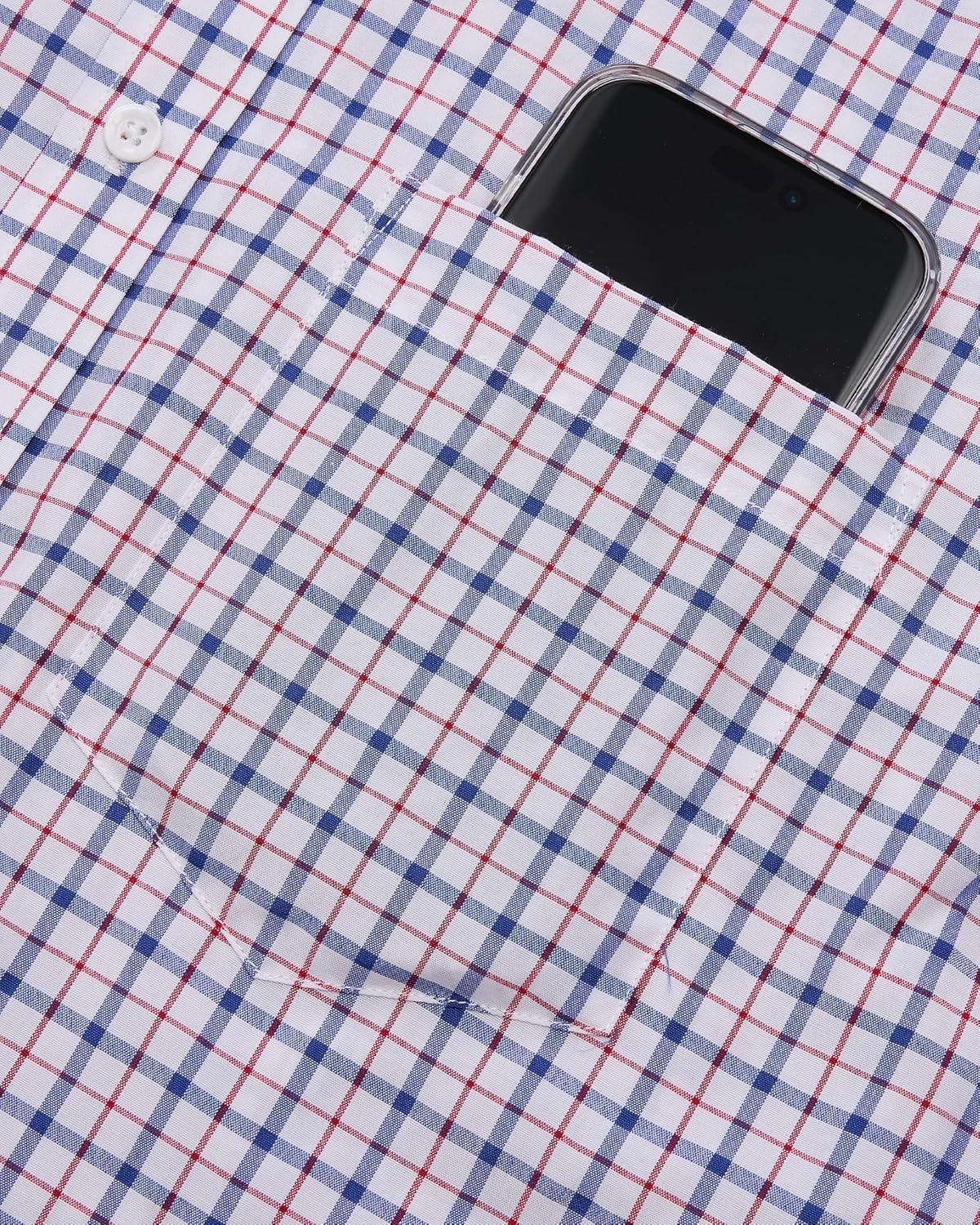 imageAlimens amp Gentle Mens Plaid Short Sleeve Button Down Shirts Cotton Regular Fit Casual Gingham ShirtsNavy Red Plaid