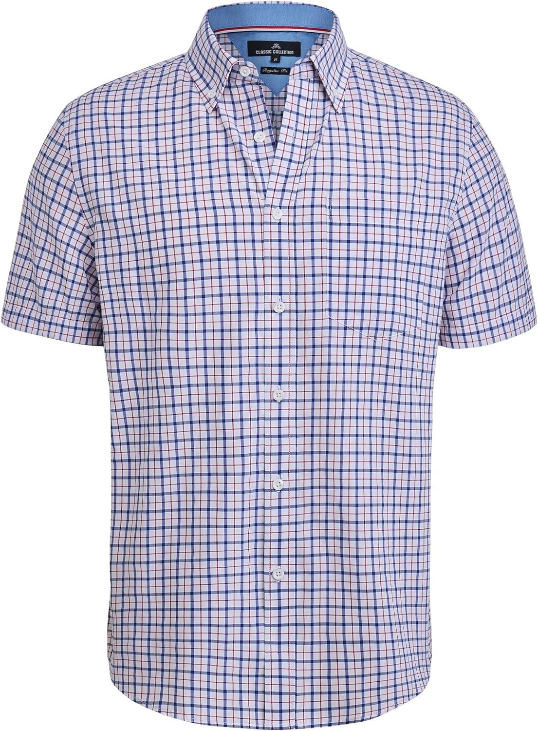 imageAlimens amp Gentle Mens Plaid Short Sleeve Button Down Shirts Cotton Regular Fit Casual Gingham ShirtsNavy Red Plaid
