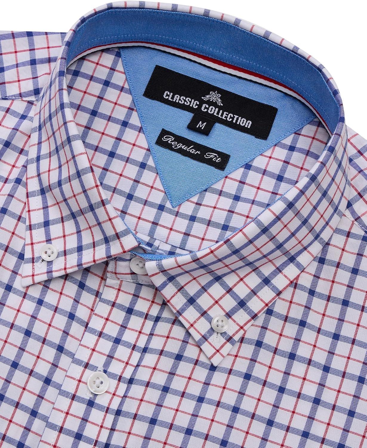 imageAlimens amp Gentle Mens Plaid Short Sleeve Button Down Shirts Cotton Regular Fit Casual Gingham ShirtsNavy Red Plaid