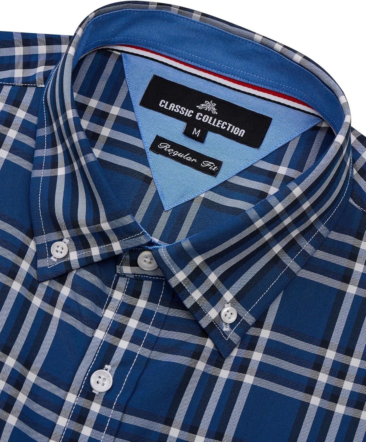 imageAlimens amp Gentle Mens Plaid Short Sleeve Button Down Shirts Cotton Regular Fit Casual Gingham ShirtsNavy White Check