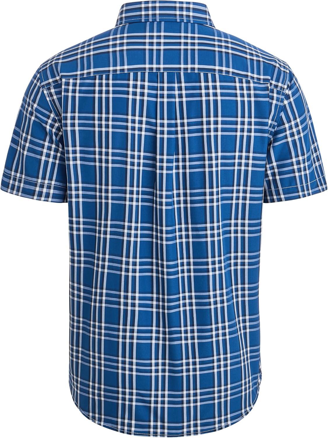 imageAlimens amp Gentle Mens Plaid Short Sleeve Button Down Shirts Cotton Regular Fit Casual Gingham ShirtsNavy White Check