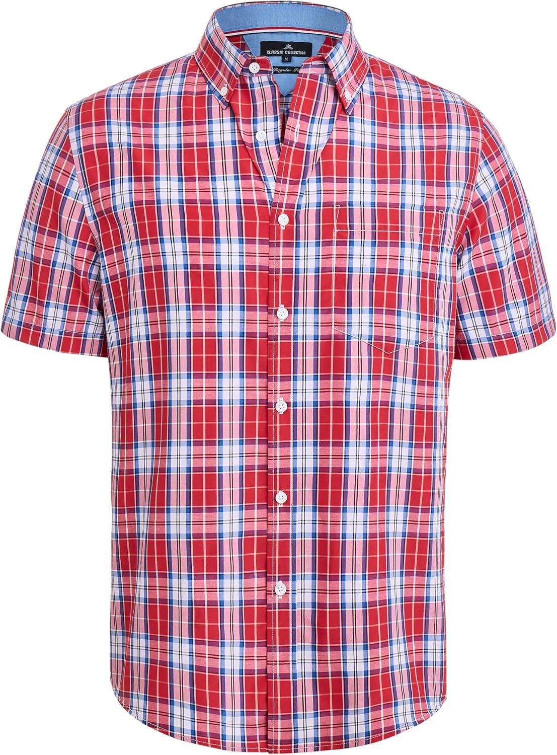 imageAlimens amp Gentle Mens Plaid Short Sleeve Button Down Shirts Cotton Regular Fit Casual Gingham ShirtsRed Blue Plaid