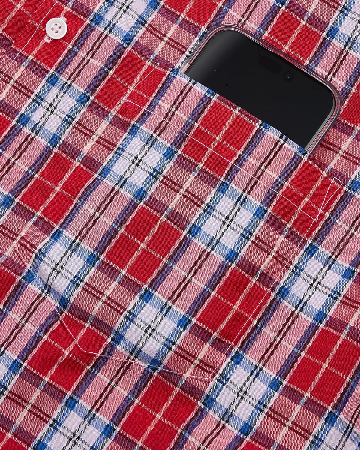 imageAlimens amp Gentle Mens Plaid Short Sleeve Button Down Shirts Cotton Regular Fit Casual Gingham ShirtsRed Blue Plaid