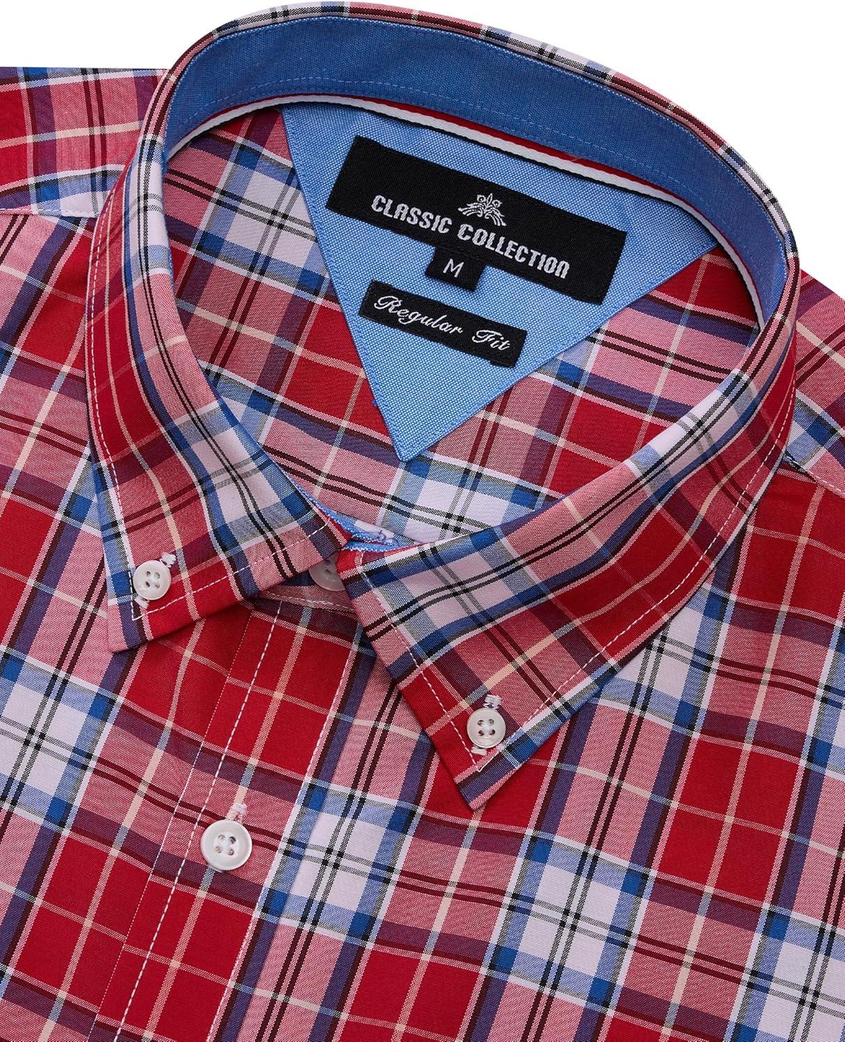 imageAlimens amp Gentle Mens Plaid Short Sleeve Button Down Shirts Cotton Regular Fit Casual Gingham ShirtsRed Blue Plaid
