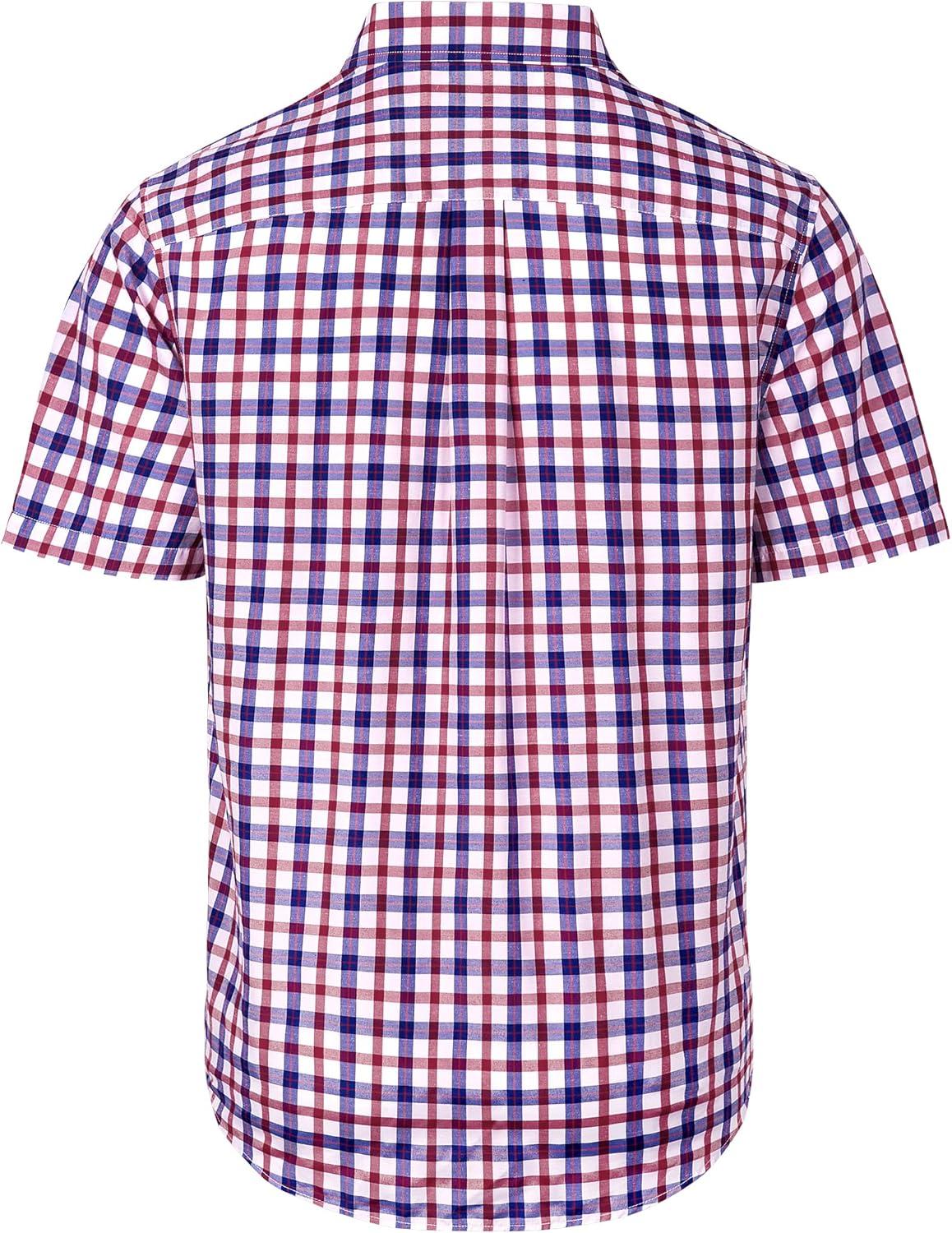 imageAlimens amp Gentle Mens Plaid Short Sleeve Button Down Shirts Cotton Regular Fit Casual Gingham ShirtsRed Navy Check