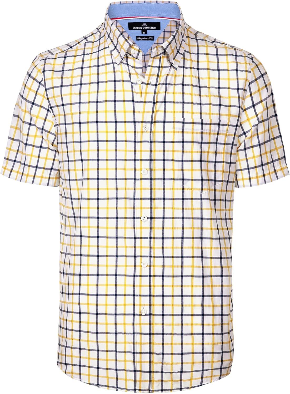 imageAlimens amp Gentle Mens Plaid Short Sleeve Button Down Shirts Cotton Regular Fit Casual Gingham ShirtsYellow Check
