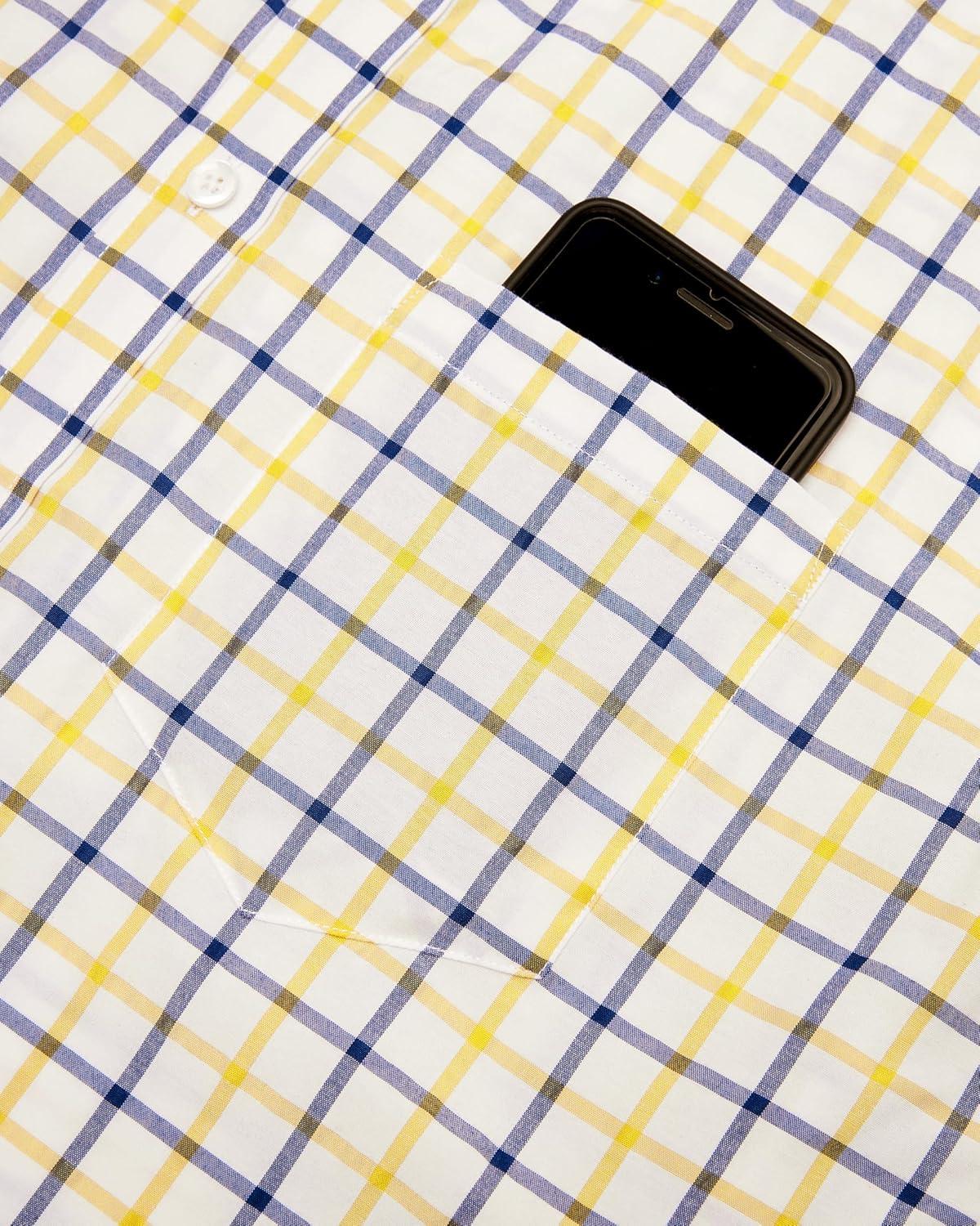 imageAlimens amp Gentle Mens Plaid Short Sleeve Button Down Shirts Cotton Regular Fit Casual Gingham ShirtsYellow Check