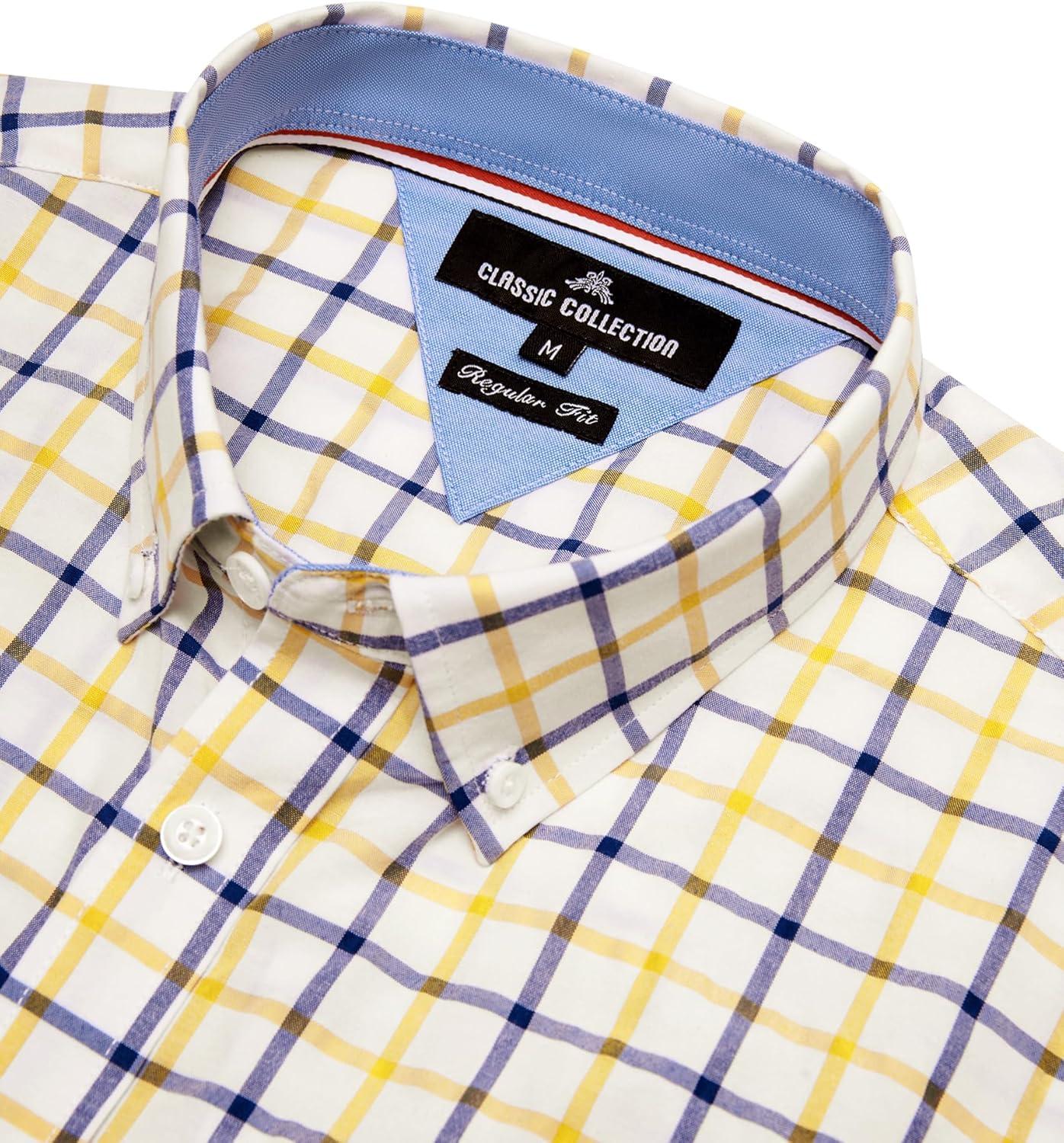 imageAlimens amp Gentle Mens Plaid Short Sleeve Button Down Shirts Cotton Regular Fit Casual Gingham ShirtsYellow Check
