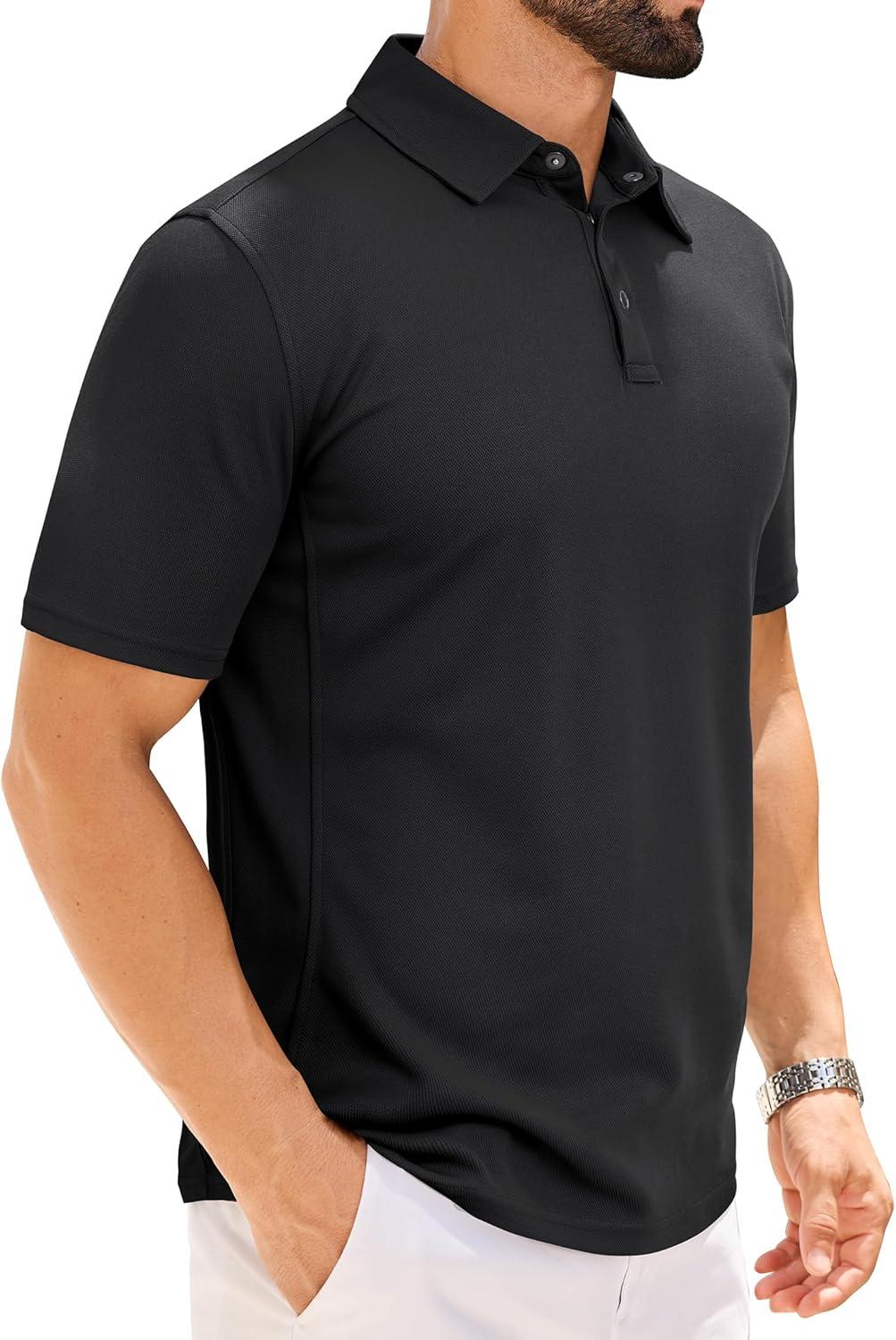 imageAlimens amp Gentle Mens Polo Shirt Short Sleeve Tactical Dry Fit Golf Shirts Stretch Work Collared Tops Outdoor Sport TennisBlack