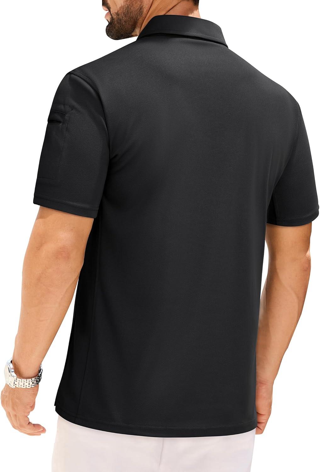 imageAlimens amp Gentle Mens Polo Shirt Short Sleeve Tactical Dry Fit Golf Shirts Stretch Work Collared Tops Outdoor Sport TennisBlack