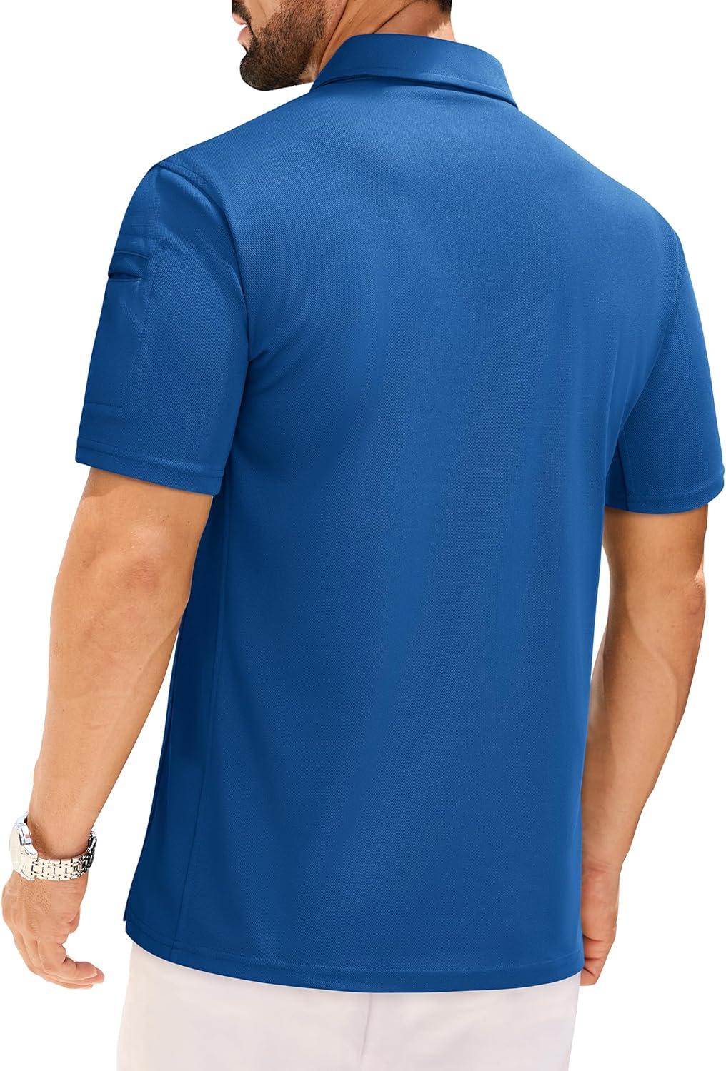 imageAlimens amp Gentle Mens Polo Shirt Short Sleeve Tactical Dry Fit Golf Shirts Stretch Work Collared Tops Outdoor Sport TennisBlue