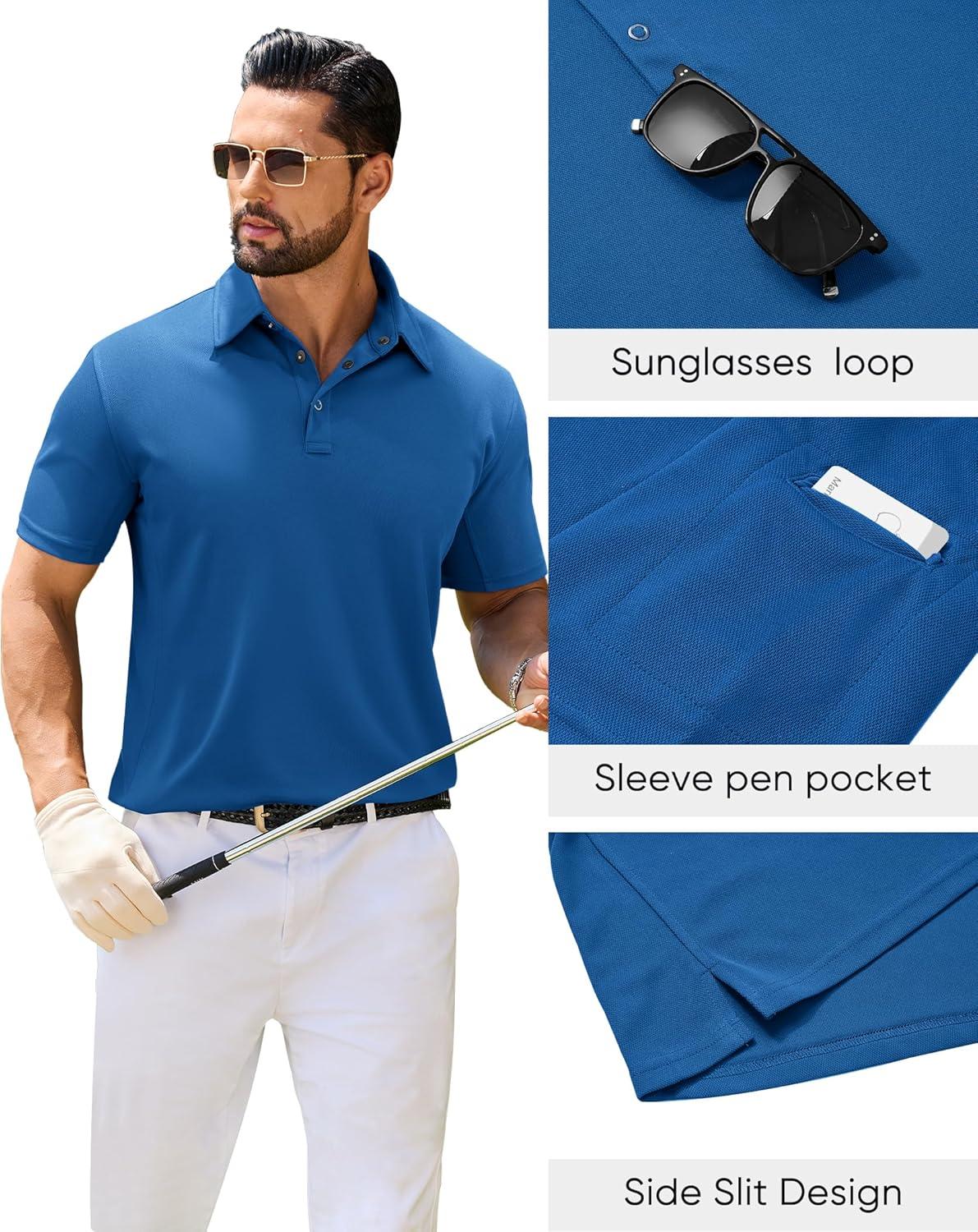 imageAlimens amp Gentle Mens Polo Shirt Short Sleeve Tactical Dry Fit Golf Shirts Stretch Work Collared Tops Outdoor Sport TennisBlue
