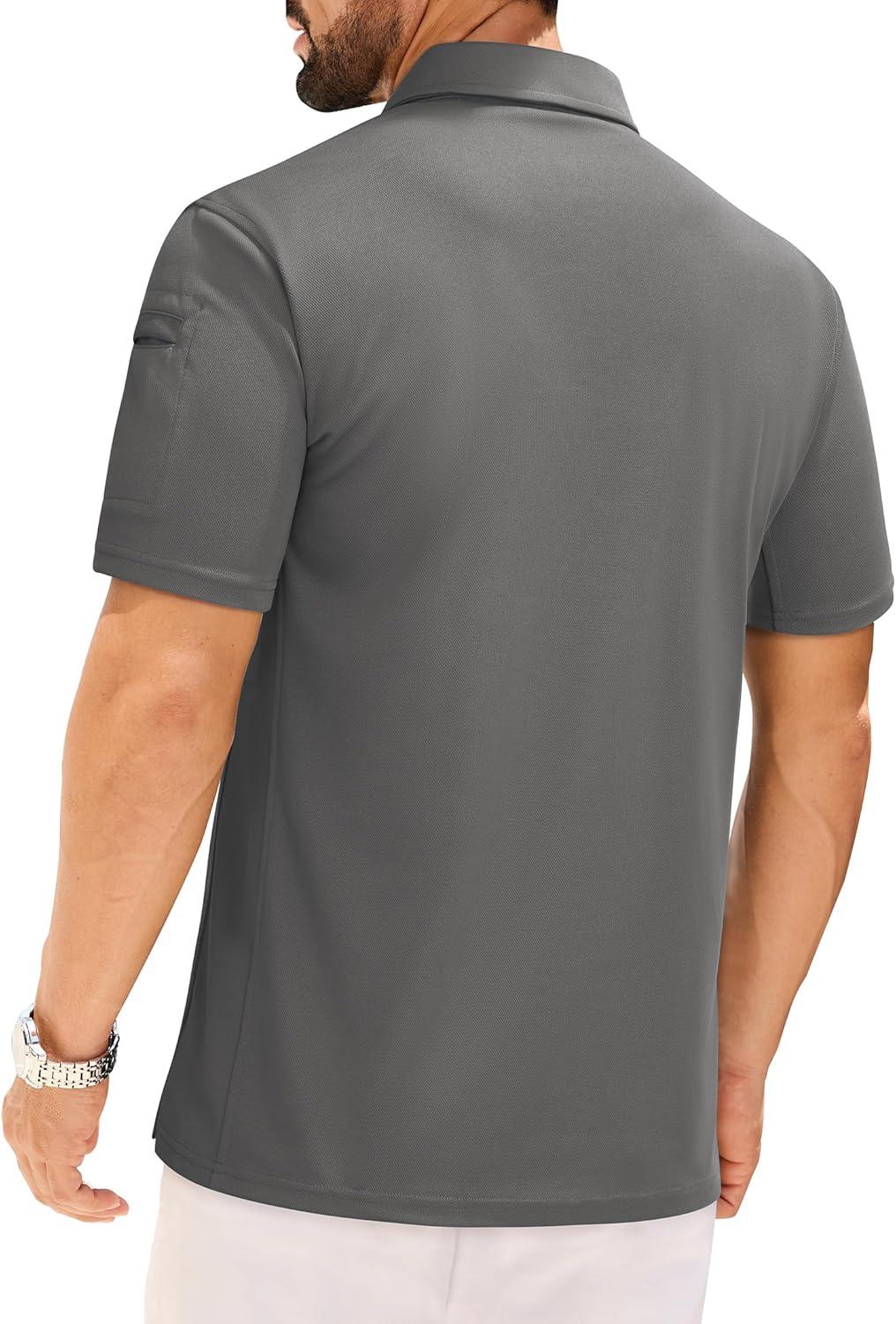 imageAlimens amp Gentle Mens Polo Shirt Short Sleeve Tactical Dry Fit Golf Shirts Stretch Work Collared Tops Outdoor Sport TennisGrey