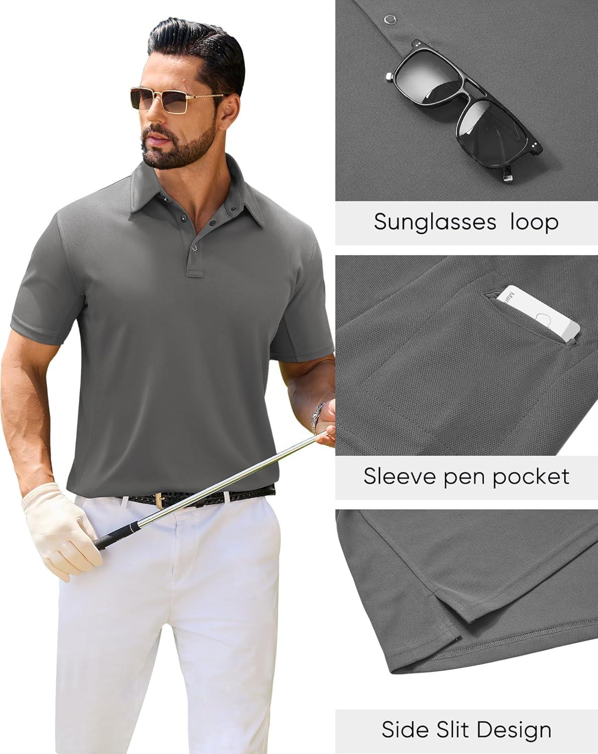 imageAlimens amp Gentle Mens Polo Shirt Short Sleeve Tactical Dry Fit Golf Shirts Stretch Work Collared Tops Outdoor Sport TennisGrey
