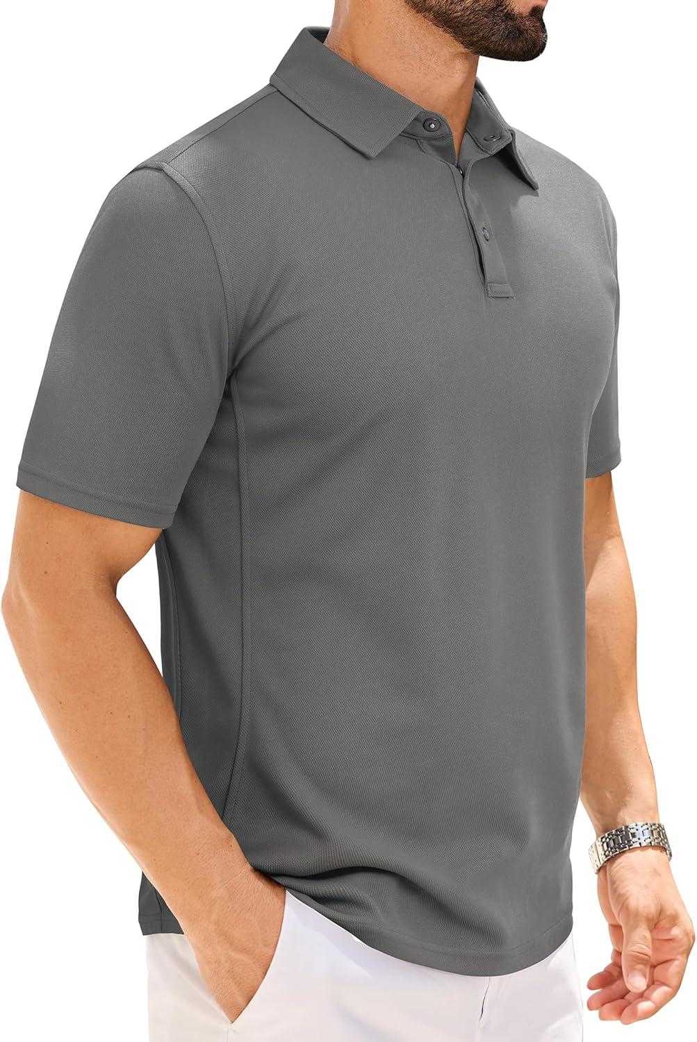 imageAlimens amp Gentle Mens Polo Shirt Short Sleeve Tactical Dry Fit Golf Shirts Stretch Work Collared Tops Outdoor Sport TennisGrey