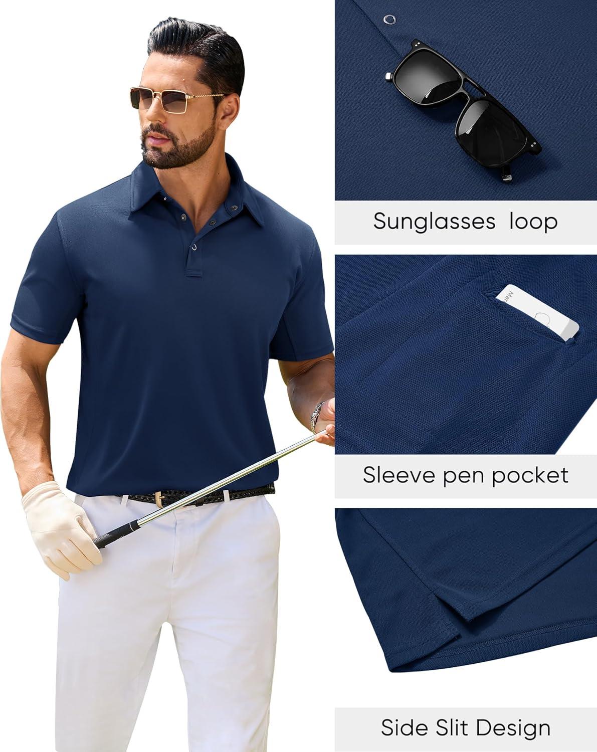 imageAlimens amp Gentle Mens Polo Shirt Short Sleeve Tactical Dry Fit Golf Shirts Stretch Work Collared Tops Outdoor Sport TennisNavy Blue