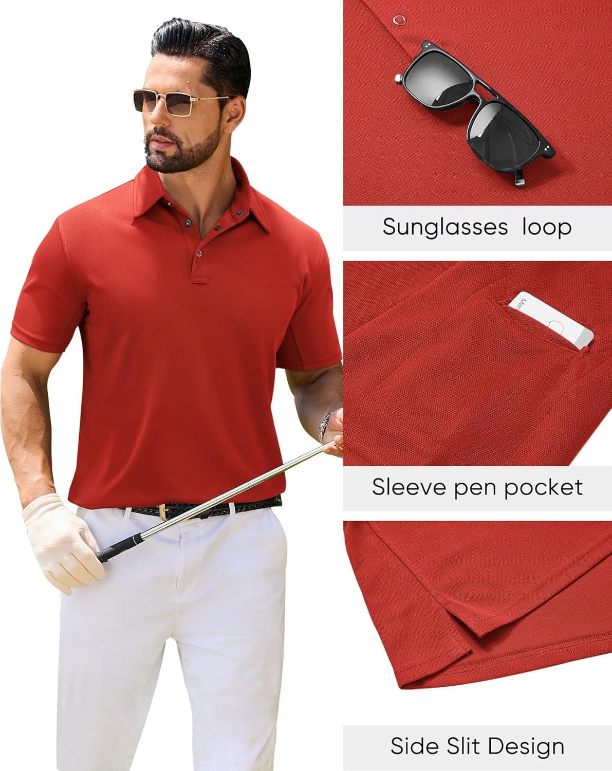 imageAlimens amp Gentle Mens Polo Shirt Short Sleeve Tactical Dry Fit Golf Shirts Stretch Work Collared Tops Outdoor Sport TennisRed
