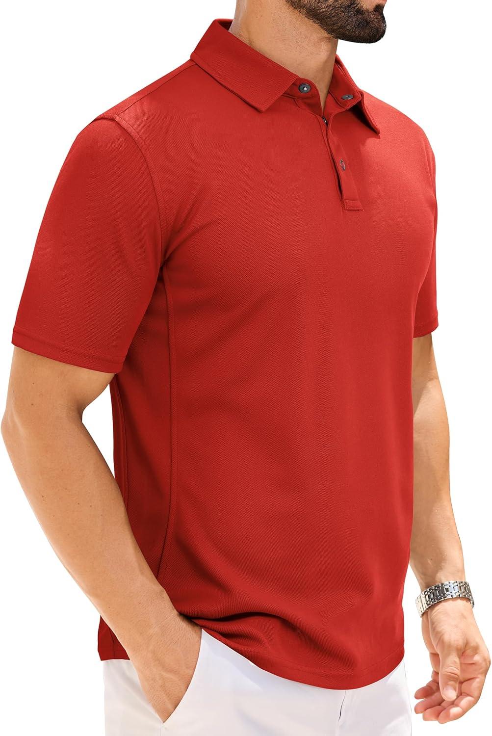 imageAlimens amp Gentle Mens Polo Shirt Short Sleeve Tactical Dry Fit Golf Shirts Stretch Work Collared Tops Outdoor Sport TennisRed