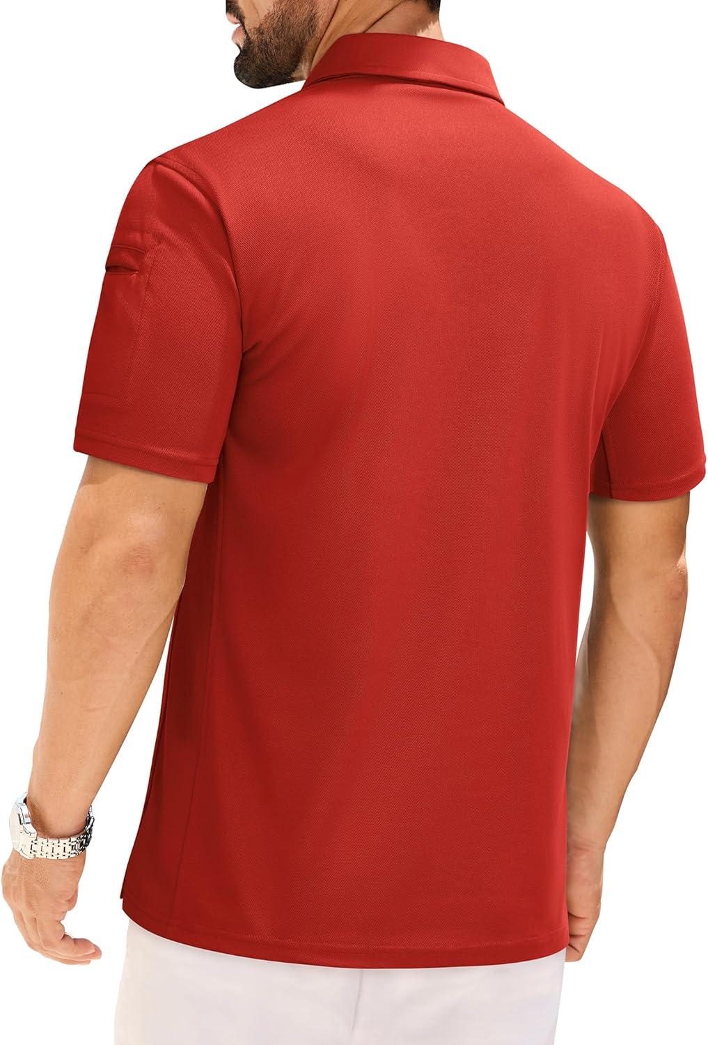 imageAlimens amp Gentle Mens Polo Shirt Short Sleeve Tactical Dry Fit Golf Shirts Stretch Work Collared Tops Outdoor Sport TennisRed