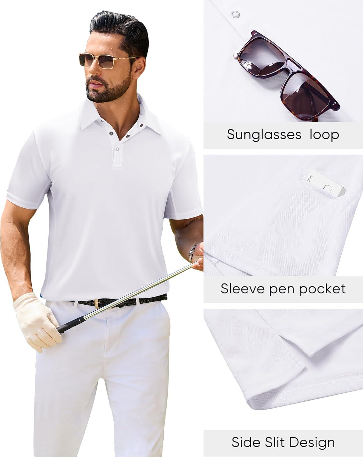 imageAlimens amp Gentle Mens Polo Shirt Short Sleeve Tactical Dry Fit Golf Shirts Stretch Work Collared Tops Outdoor Sport TennisWhite