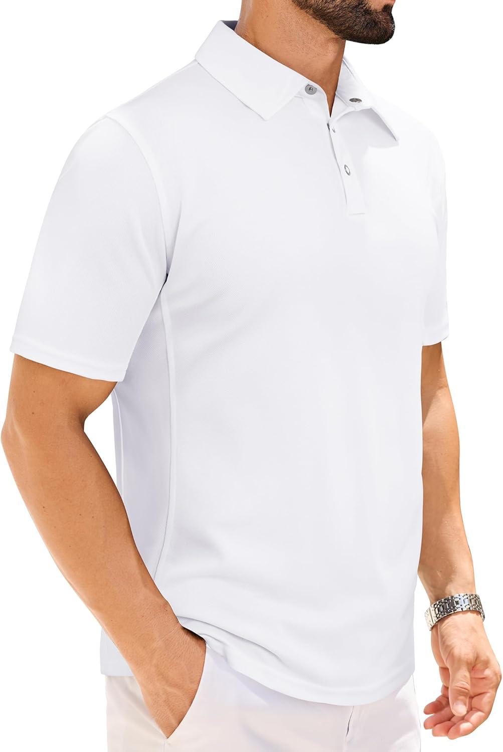 imageAlimens amp Gentle Mens Polo Shirt Short Sleeve Tactical Dry Fit Golf Shirts Stretch Work Collared Tops Outdoor Sport TennisWhite