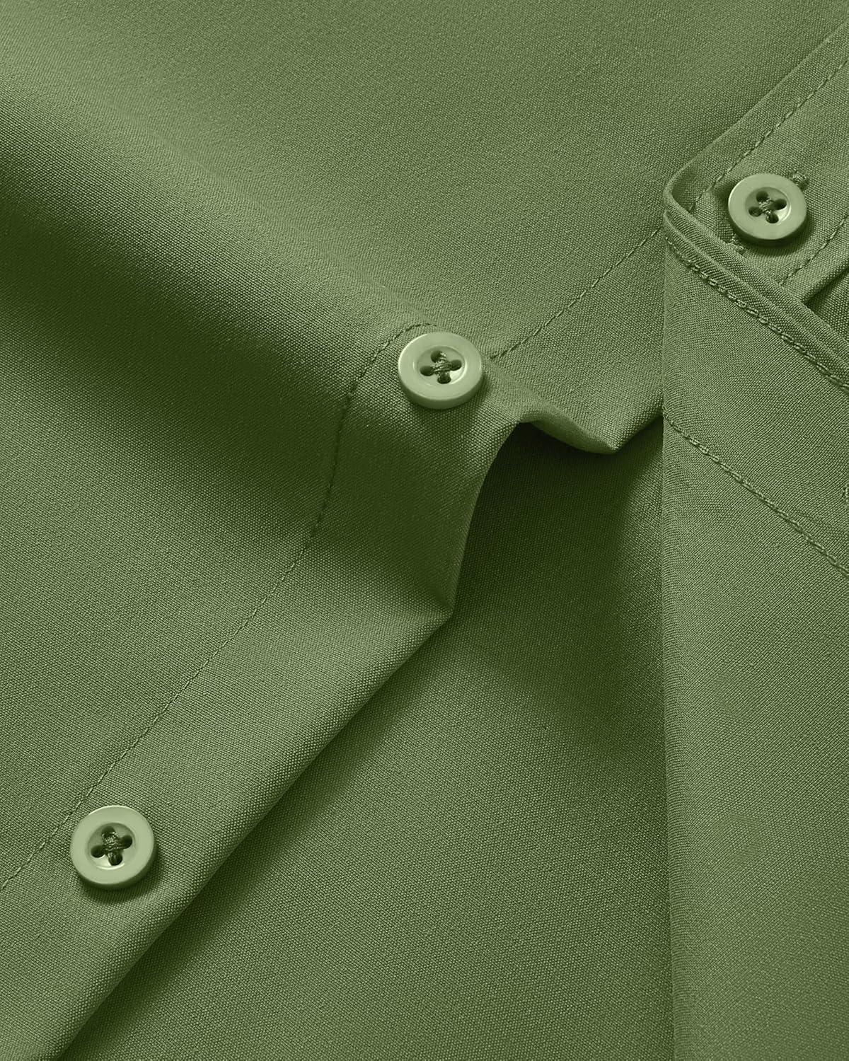 imageAlimens amp Gentle Mens Short Sleeve Dress Shirt Wrinkle Free Wedding Business Casual Summer Button Down Shirt with PocketArmy Green