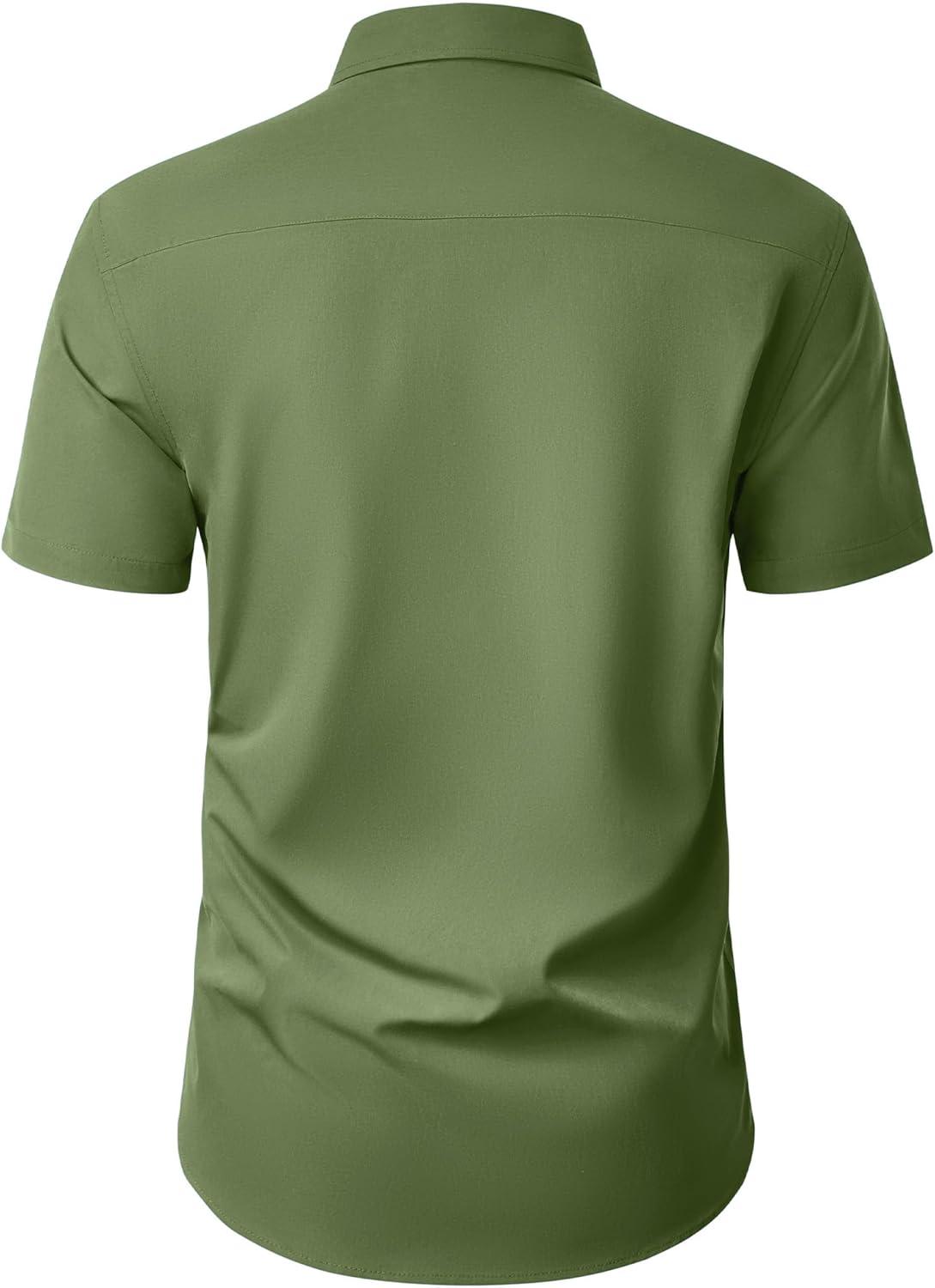 imageAlimens amp Gentle Mens Short Sleeve Dress Shirt Wrinkle Free Wedding Business Casual Summer Button Down Shirt with PocketArmy Green