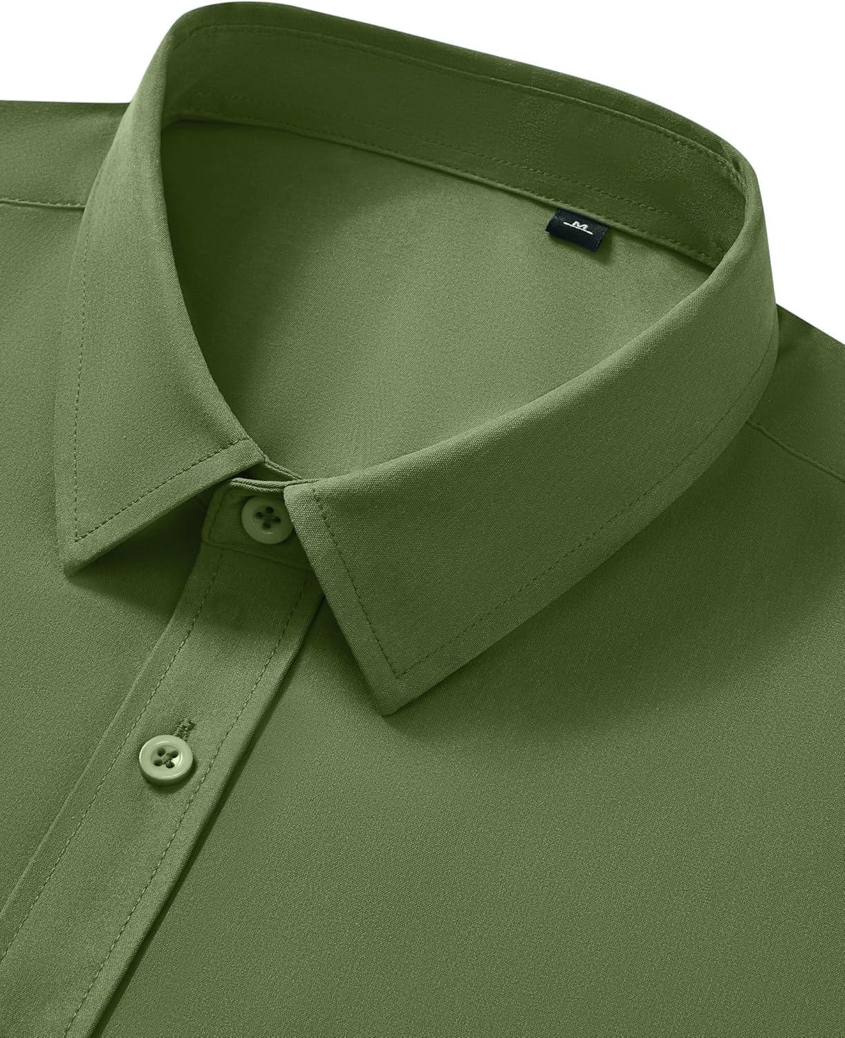 imageAlimens amp Gentle Mens Short Sleeve Dress Shirt Wrinkle Free Wedding Business Casual Summer Button Down Shirt with PocketArmy Green
