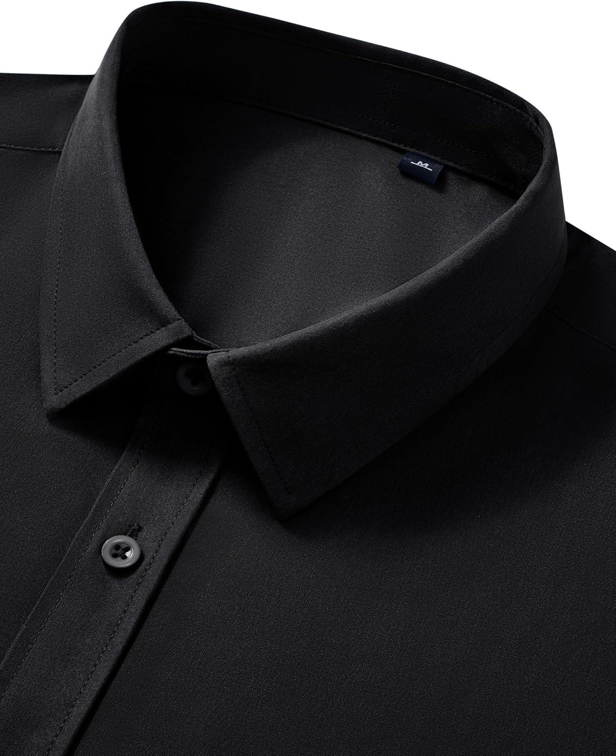 imageAlimens amp Gentle Mens Short Sleeve Dress Shirt Wrinkle Free Wedding Business Casual Summer Button Down Shirt with PocketBlack