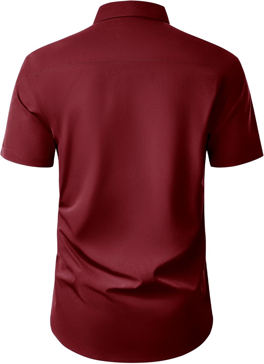 imageAlimens amp Gentle Mens Short Sleeve Dress Shirt Wrinkle Free Wedding Business Casual Summer Button Down Shirt with PocketBurgundy