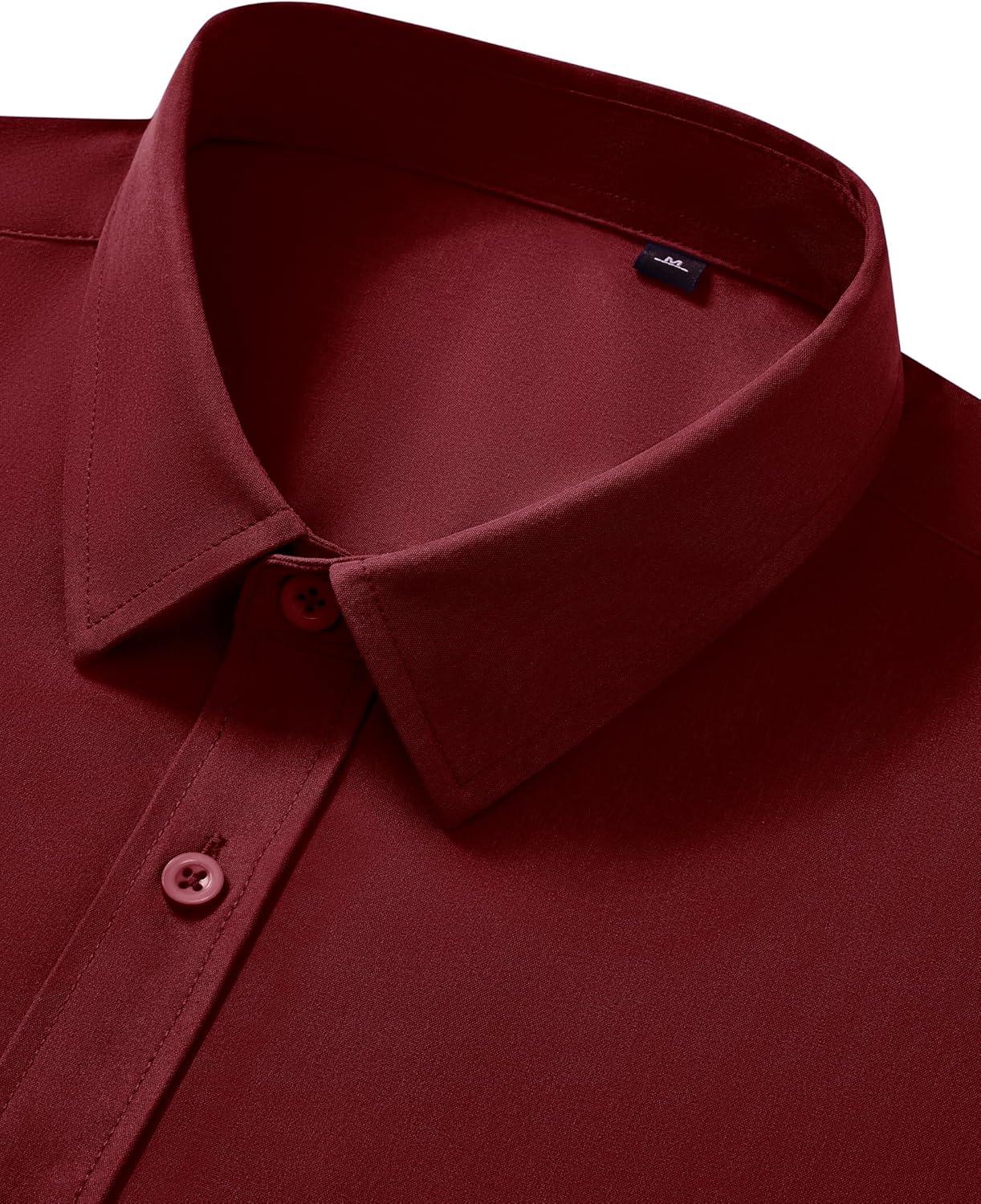 imageAlimens amp Gentle Mens Short Sleeve Dress Shirt Wrinkle Free Wedding Business Casual Summer Button Down Shirt with PocketBurgundy