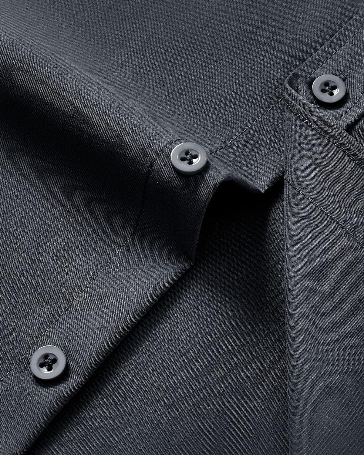 imageAlimens amp Gentle Mens Short Sleeve Dress Shirt Wrinkle Free Wedding Business Casual Summer Button Down Shirt with PocketDark Grey