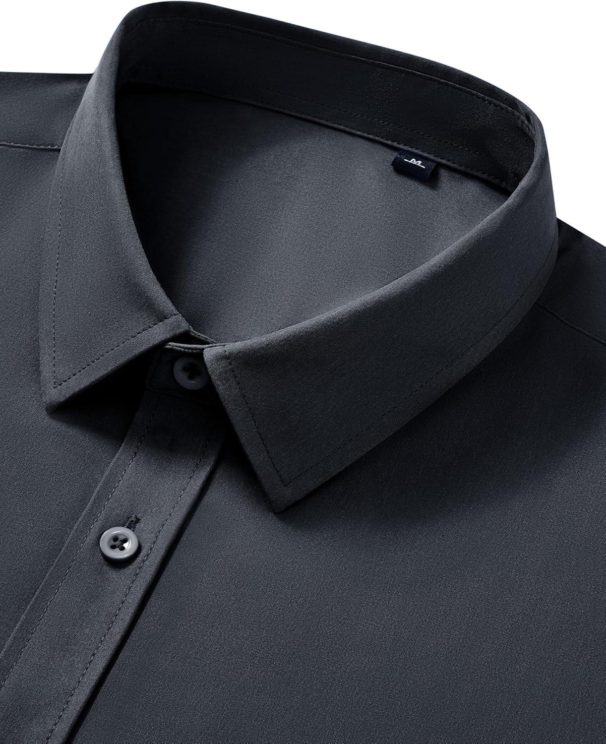 imageAlimens amp Gentle Mens Short Sleeve Dress Shirt Wrinkle Free Wedding Business Casual Summer Button Down Shirt with PocketDark Grey