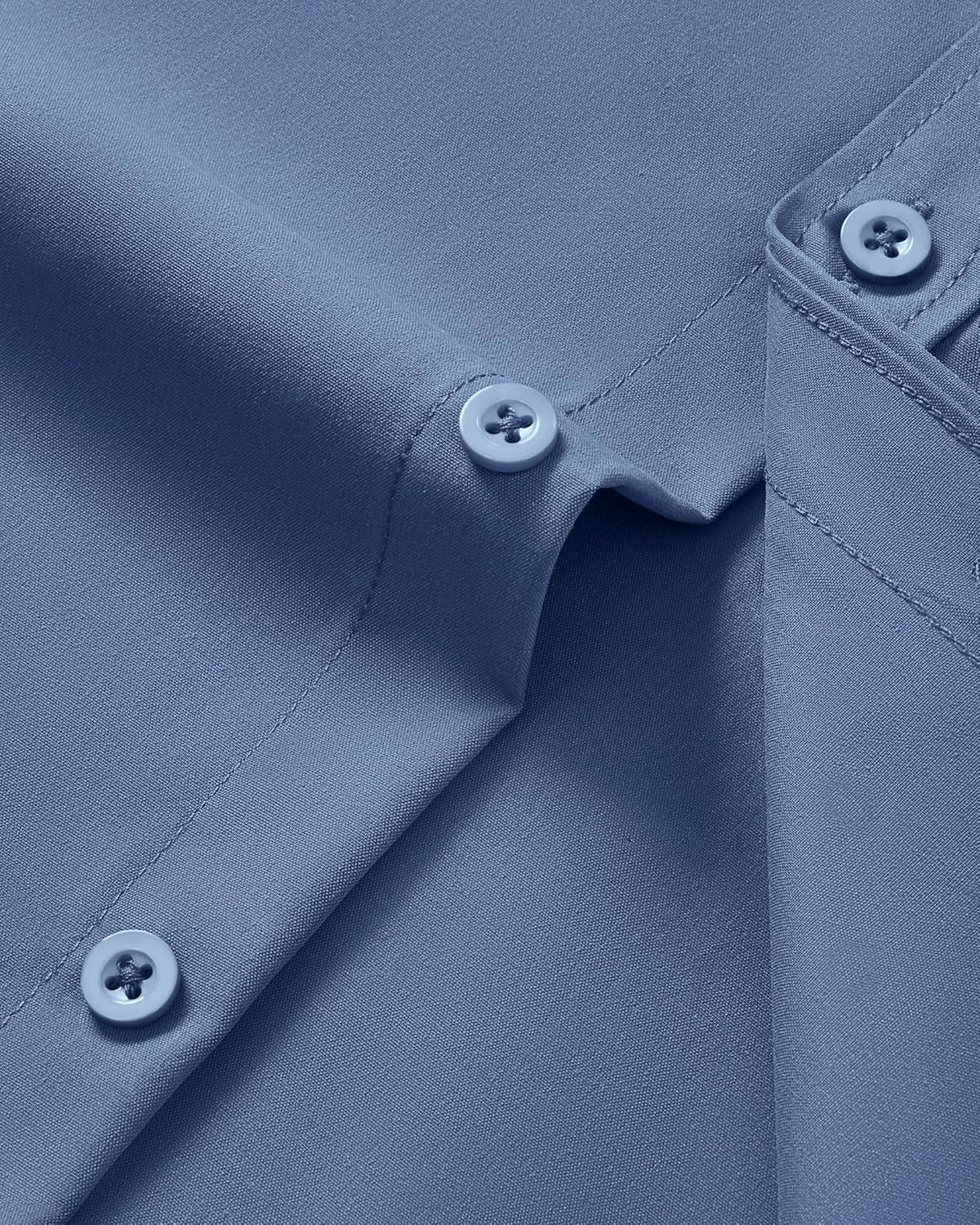 imageAlimens amp Gentle Mens Short Sleeve Dress Shirt Wrinkle Free Wedding Business Casual Summer Button Down Shirt with PocketDusty Blue