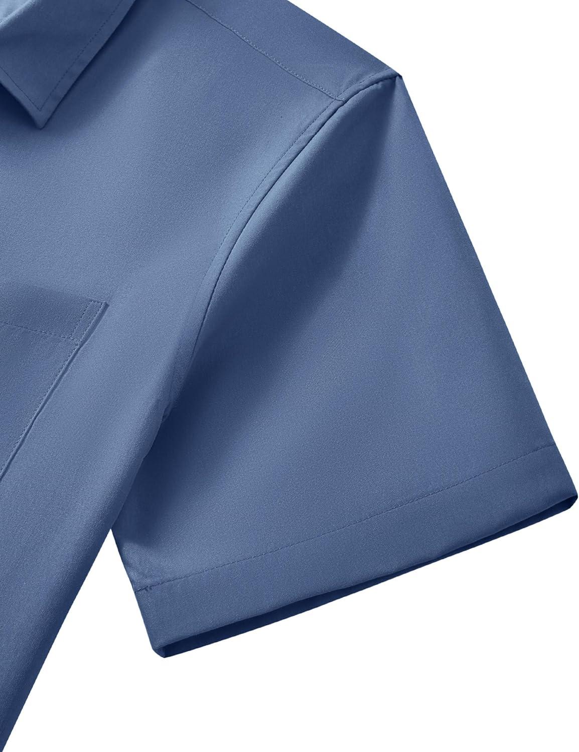 imageAlimens amp Gentle Mens Short Sleeve Dress Shirt Wrinkle Free Wedding Business Casual Summer Button Down Shirt with PocketDusty Blue